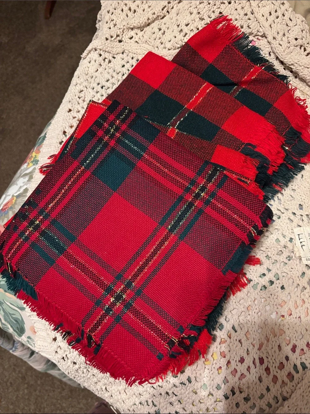 Red and Black Plaid cloth table napkins